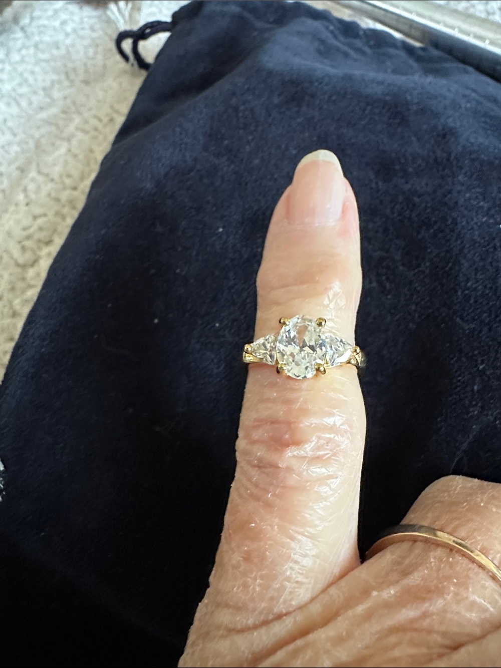 Gold Three-Stone Clear Crystal Ring - Women's Jewelry costume